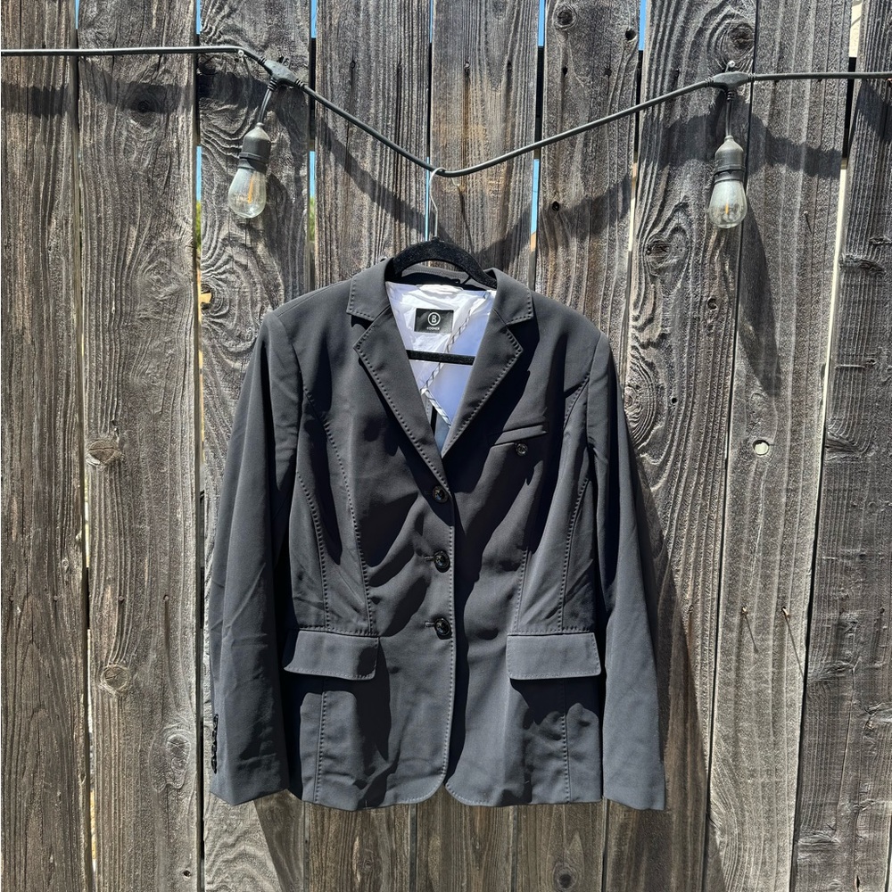 Bogner Women's Black And White Satin Lined Button Down Blazer Suit Jacket sz 12